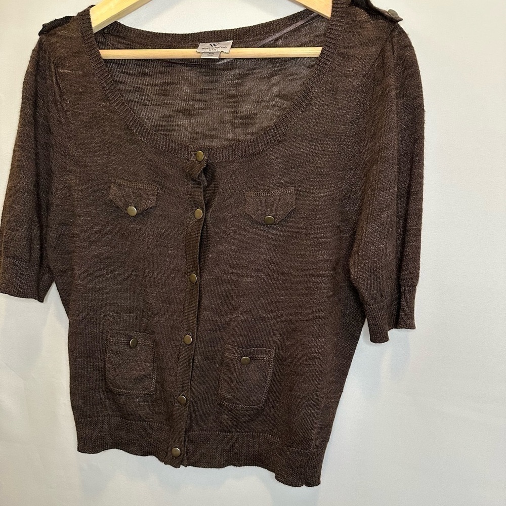 Worthington Blouse Womens Petite Knit Top Sweater Short Sleeve Size PS Stretch